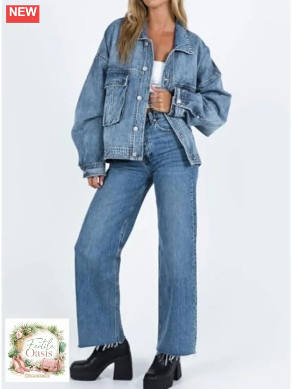 Oversized Boyfriend Denim Jacket Y2K Shacket Cotton Long Sleeve